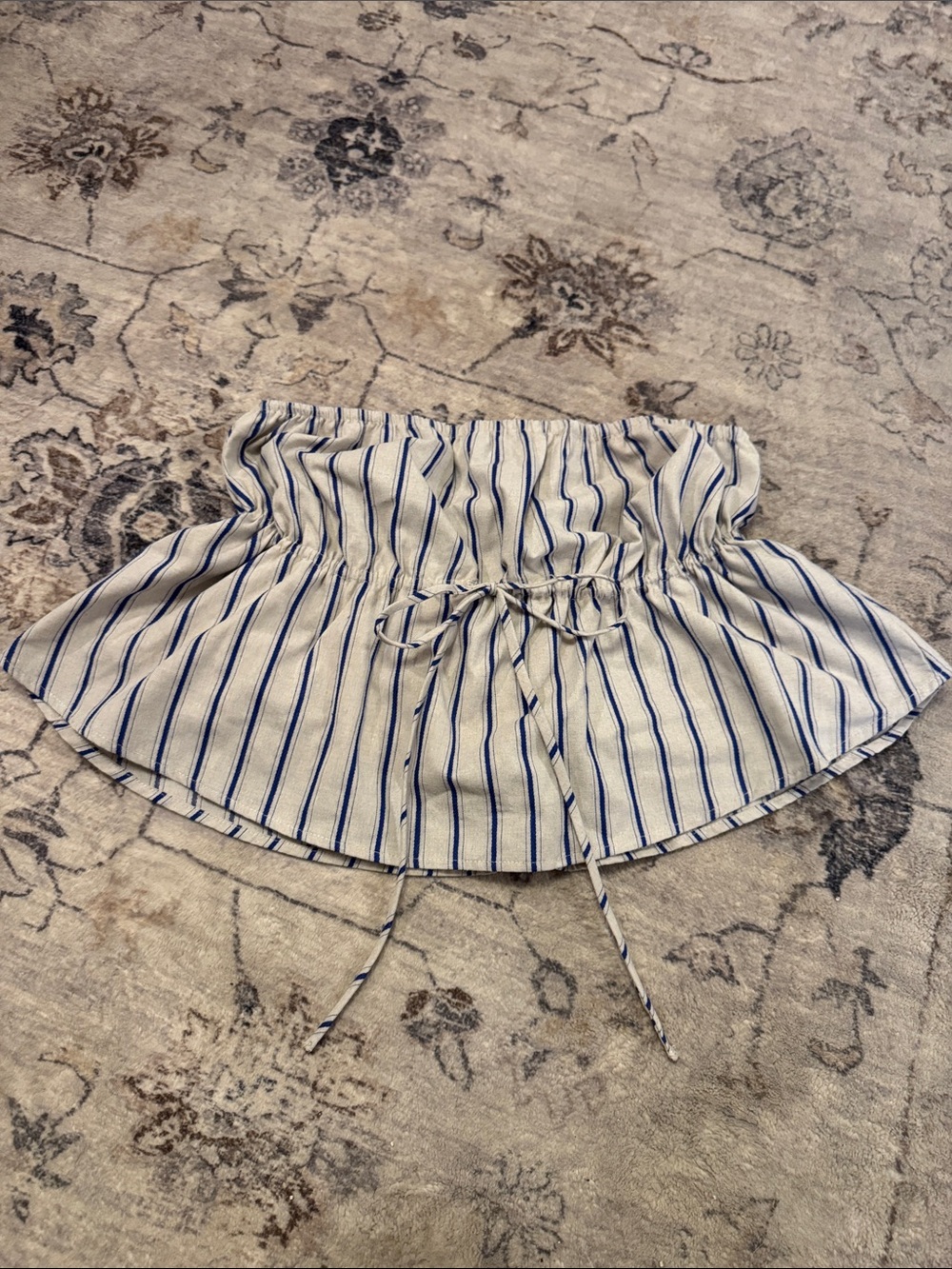 Blue and White Striped Waist Peplum Skirt